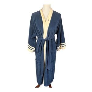 Christian Dior Monsieur Vintage Mens Robe OS Blue Velour Belt Loungewear 70s 80s